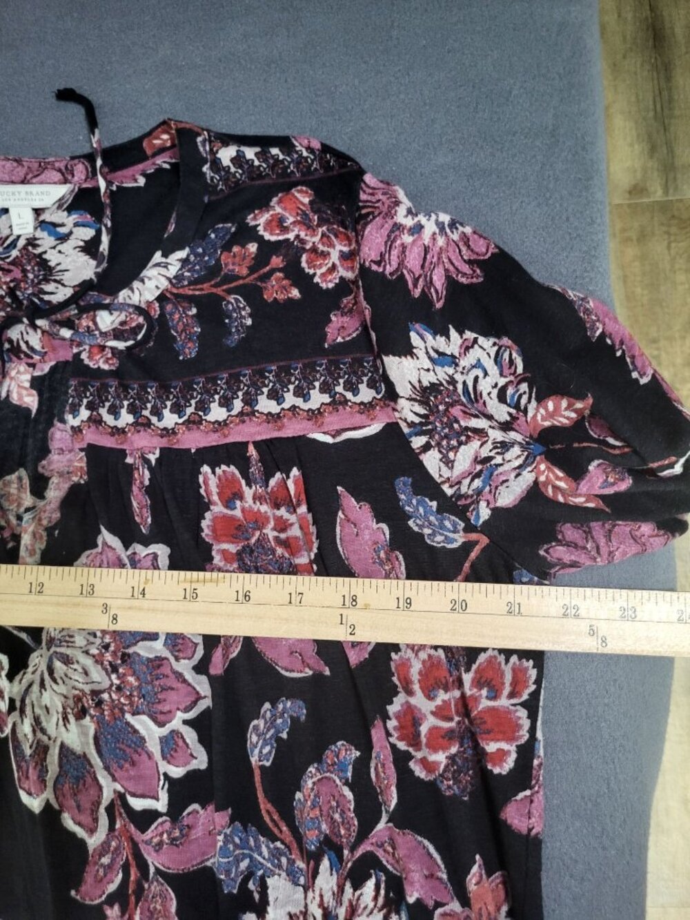 Lucky Brand Women's SZ LG Boho Festival Floral Print Blouse Bell Sleeve - Picture 6 of 8